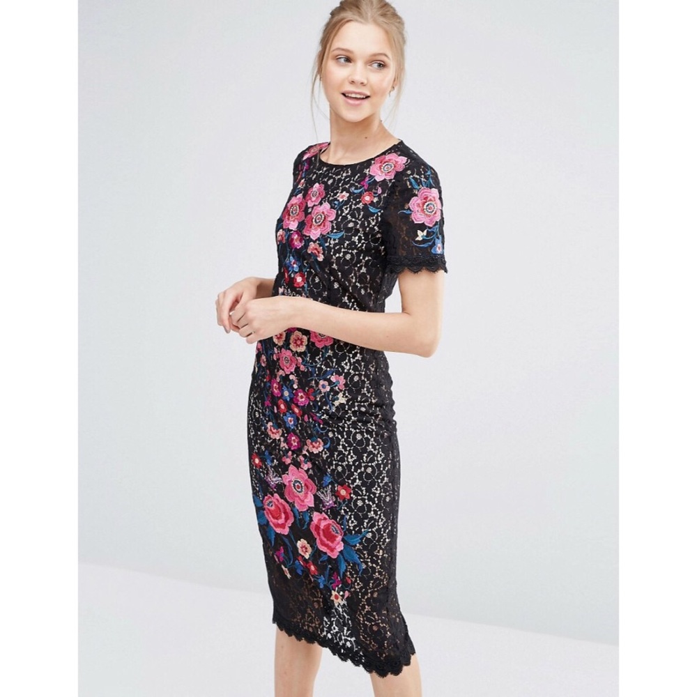 Oasis Midi lace dress with flower embroidery